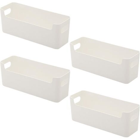 Panier Rangement,4 Pièces Bac Rangement Plastique,Paniers et Boîtes de Rangement à Port U pour Cosmétiques, Papeterie, Chaussettes, Sous-vêtements, Câbles de Données(Blanc, 25,5x8,5x 8cm) (1/5)