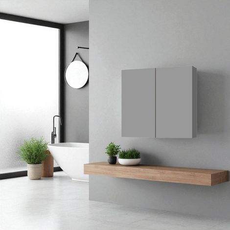 Pensile doppio in legno 70x22 cm con ripiani interni Grigio Opaco (1/2)