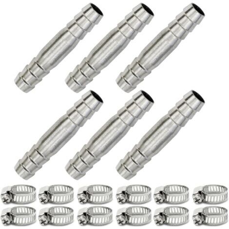 6 pièces Raccords à embout, 6 mm 2 voies droites en acier inoxydable 304 Raccord à embout avec 12 pinces (1/4)