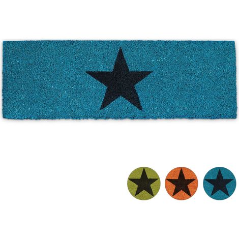 Paillasson ETOILES fibres de coco dessous caoutchouc antidérapant porte entrée tapis usage intérieur extérieur HxlxP 1.5 x 75 x 25 cm étoile bleu (1/5)