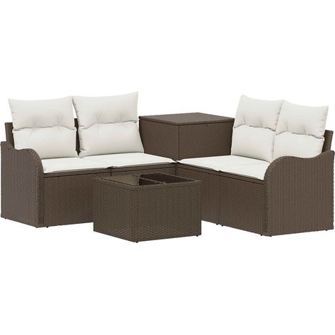 Sofa Set 6 stk. Braun und Creme Weiß Polyrattan und Stahl vidaXL (1/5)
