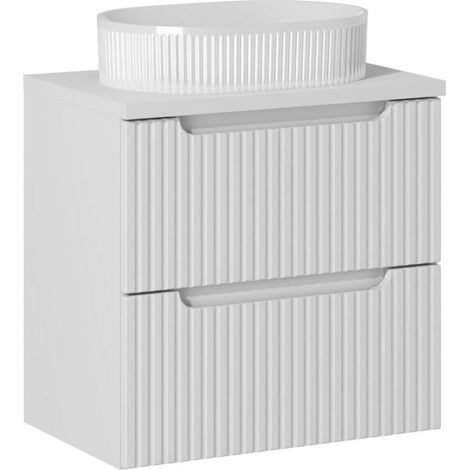 Ensemble Meuble Salle de Bain 2 tiroirs + Vasque + Plateau Blanc L 60 x P 40 x H 59,5 cm - Astral Blanc - Livraison gratuite