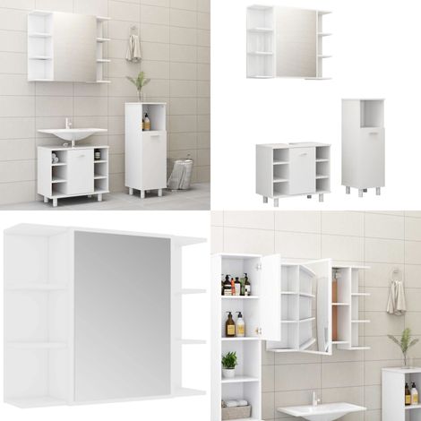 3-tlg. Badmöbel-Set Weiß Holzwerkstoff - Badmöbel-Set - Badezimmermöbel - Spiegelschrank - Waschtischschrank - Kommode - Home & Living (1/5)