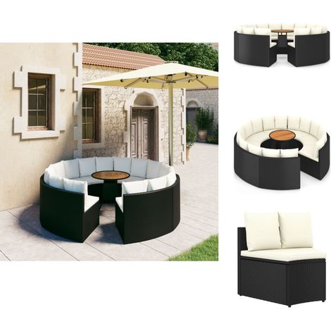 Gartenmöbel-Sets - Living 9-tlg. Garten-Sofagarnitur mit Auflagen Poly Rattan Schwarz (1/5)