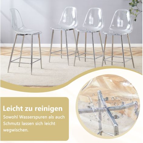 MEUBLIV Tabouret de bar transparent, lot de 2, structure argentée, avec repose-pieds (1/5)