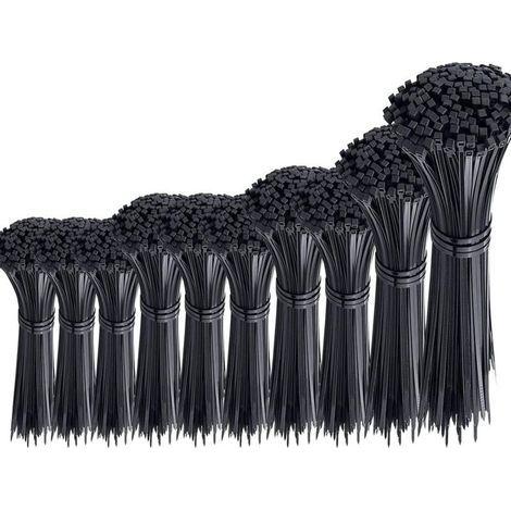 Confezione da 1000 fascette nere, fascette in plastica resistenti, fascette in nylon, clip a scorrimento assortite, lunghezza 100/150/200/250/300 mm, larghezza 3/4 mm (1/4)