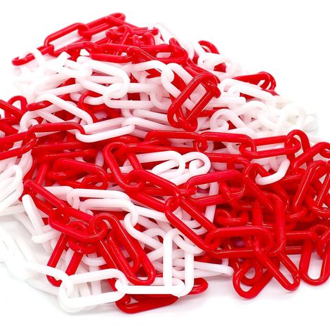 Chaîne de signalisation en plastique rouge et blanc - 10 m x 6 mm - Chaîne de signalisation pour fermer les surfaces - Légère et pratique (1/5)