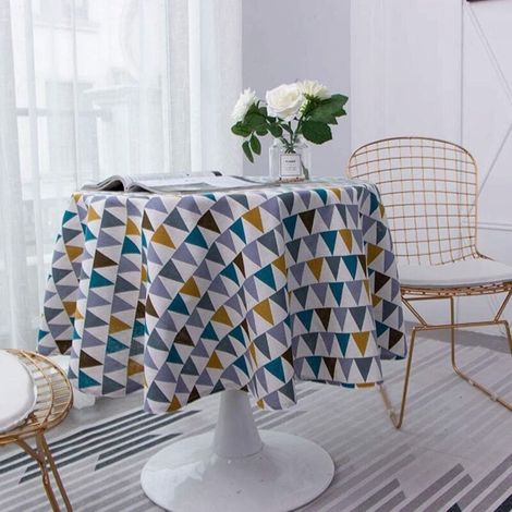 Nappe Ronde 150 cm en Coton et Lin Tissu Nappe en Sergé Simple Style Nordique Anti-Tache Infroissable Décoration pour Cuisine Salle à Manger Table (Coloré, Diamètre 150cm) (1/5)