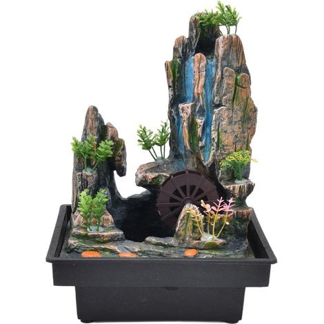 Fontaine de table en résine pour intérieur, fontaine cascade avec brumisateur, idéale pour la maison et le bureau, prise européenne 220 V (1/5)
