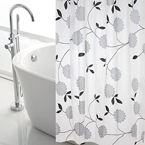 Extra großer Duschvorhang mit Blumenmuster, 300 cm breit, 240 cm Fallhöhe, wasserdicht und schimmelresistent
