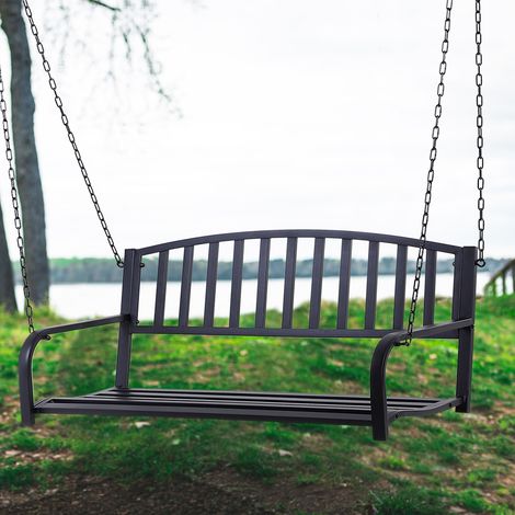 Balançoire de jardin suspendue pour 2 personnes, banc romantique en métal noir pour l'extérieur, 127 x 60 x 47cm (1/5)