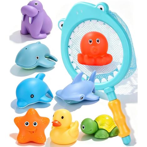 Juguetes de baño de 9 piezas para niños, juguete de piscina para juegos acuáticos de bebé, juego de juguetes de baño para niño y niña, animales marinos de goma, juguetes de baño (1/5)