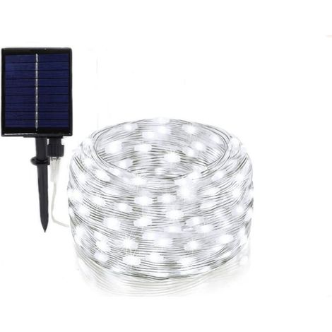 TrAdE Shop Traesio - Striscia Luminosa Led 30 Mt Con Pannello Solare Picchetto Catena Luce Decorazioni Kyp-30 - -Bianco Freddo - (1/5)