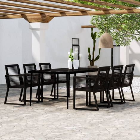 Vidaxl – Ensemble table et chaise de jardin 7 pcs – Acier enduit de poudre et verre – Rotin PVC résistant aux intempéries – Dimensions table 200x100x74 cm (1/5)