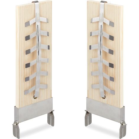 Lot de 2 Planches à saumon, Bois de cèdre, Avec support en acier, Hauteur réglable, Pour barbecue (1/5)