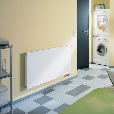 Kermi Plan-V therm-x2 Flachheizkörper glatt Typ 12 Weiß 605x66x405mm Ventil rechts mit Abdeckung 448W bei 75/65/20 Grad C (1/4)
