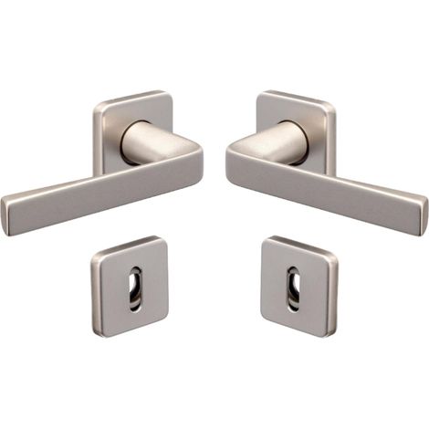 Set de Poignée de Porte sur Rosaces Clé L - pour Porte de Chambre et de Bureau - Matériau Aluminium Résistant - Finition Anodinox (1/5)
