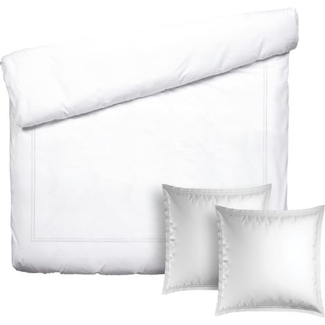 Parure de lit 3 pièces - Housse de Couette 260x240 + 2 taies 63x63 - Satin de Coton TC200 - Fermeture éclair - Silhouette - Blanc/Blanc (1/5)