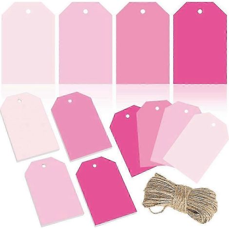 Lot de 120 étiquettes cadeaux en terre cuite, 4 couleurs unies dégradées, étiquettes suspendues avec cordelette, étiquettes en papier vierges colorées, marron et rose. (1/5)