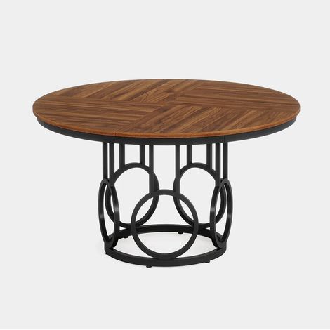 Mesa de comedor redonda 120 cm de MDF y metal negro y marrón MODENUIT (1/5)