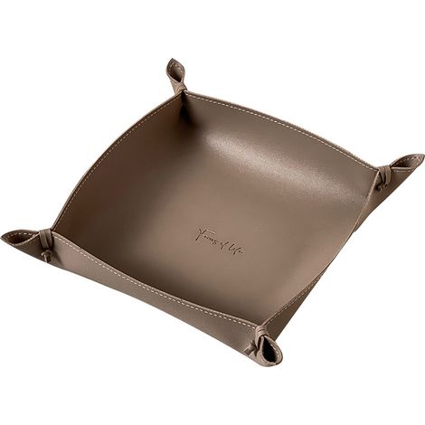 Lot de 2 plateaux de rangement en cuir – Organisateurs de voyage pliables et plateaux à bijoux – Idéal pour les voyages, la maison ou le bureau (marron clair / gris) (1/5)