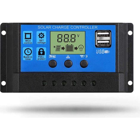 Solar Charge Controller, 20A Solar Panel Controller 12V/24V PWM Auto Parameter Adjustable LCD Display Solar Panel Battery Regulator with Dual USB Port (1/5)