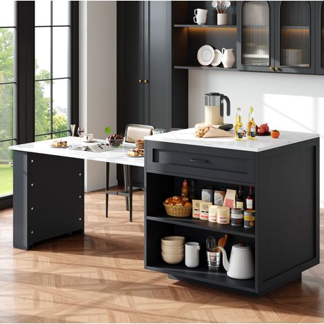 Table de bar extensible avec rangement en MDF noir 133-202 x 70 x 93,5 cm (1/5)