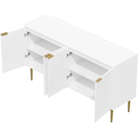 Aparador con 4 Puertas y Estantes Ajustables, Estilo Lujo Moderno, en MDF, 140×38×75 cm, Blanco (1/5)
