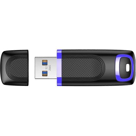 Clé USB 3.2 de 256 Go, rétractable et haute vitesse, avec anneau porte-clés. Vitesse de stockage jusqu'à 350 Mo/s. (1/5)
