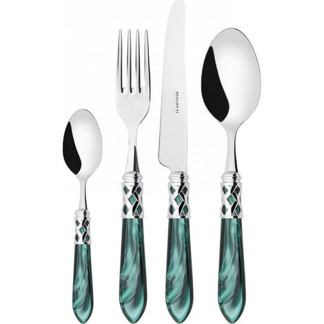 24 pièces de couverts dans la mère -of-pearl Green Wooden Case Aladdin ghiera cromata Bugatti