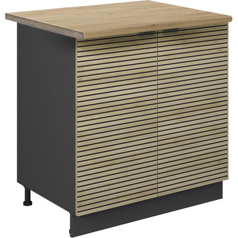 Spülenunterschrank Fame-Line, Eiche Paneel, 80 cm mit Regal, AP Eiche, Vicco