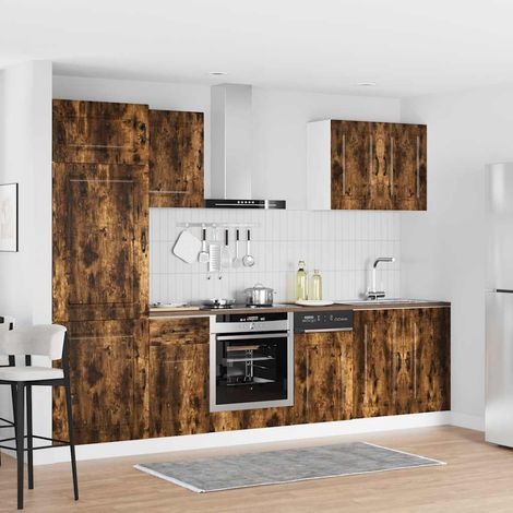 Ensemble de 7 meubles de cuisine en bois d’ingénierie chêne fumé - PANGIVO (1/5)