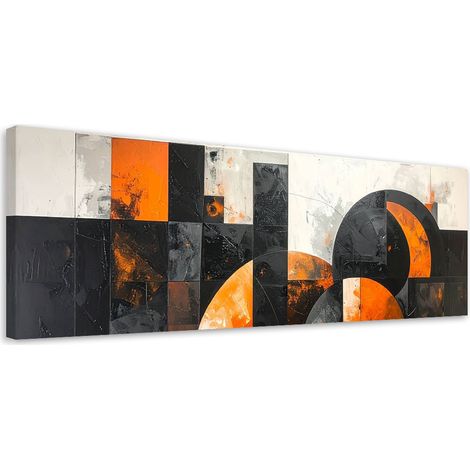 Quadro su tela, Astrattismo cerchi nero arancione, 90x30 (1/5)