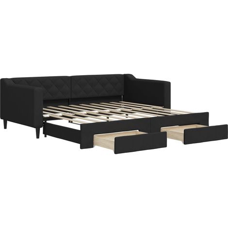 Maison Exclusive - Lit de jour avec gigogne et tiroirs noir 90x190 cm tissu