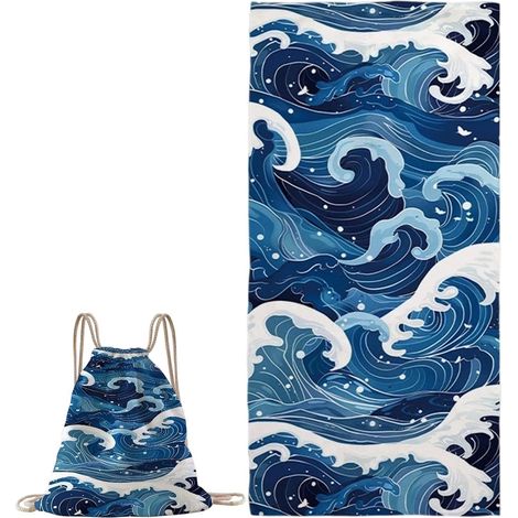 Grande serviette de plage  Tapis de bain convertible 2 en 1 avec cordon de serrage - Serviette de piscine pliable - Convient pour les parcs aquatiques, les hôtels, la natation, le camping, les pique-n (1/5)