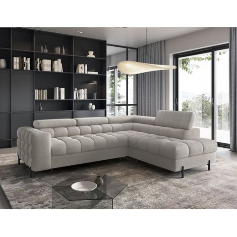 Ecksofa mit Schlaffunktion Sofa AMARA Stoff Coral Beige Ottomane Rechts (1/5)