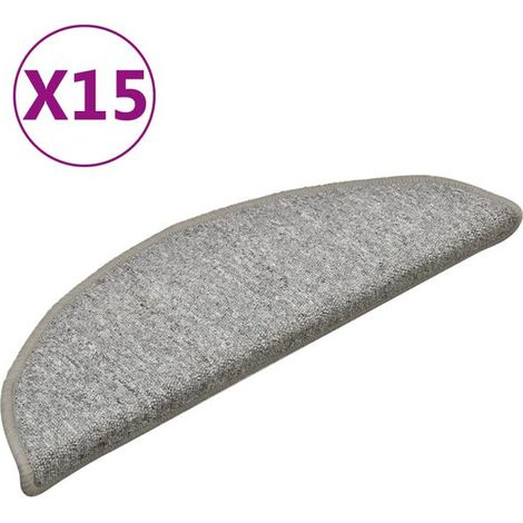 Tapis d'escalier, 15 pièces, 56 x 17 x 3 cm, gris clair, semi-circulaire. (1/5)
