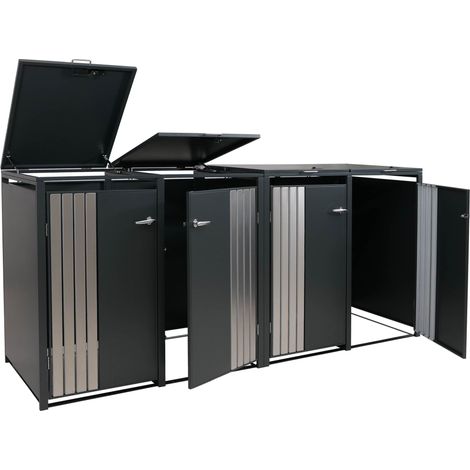 [NEUWERTIG] 4er-Mülltonnenverkleidung HHG-352, Mülltonnenbox mit Deckel, Metall 122x264x84cm 104kg anthrazit Edelstahl