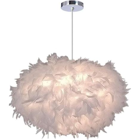 Lustre Suspension Moderne Lustre Ovale en Plumes Blanche Suspension Luminaire pour Chambre, Ø 40cm, Hauteur 25cm - RWSuspension (1/5)
