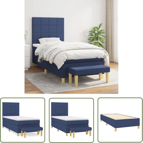 Lit Adulte moderne, Lit à sommier tapissier avec matelas Bleu 90x190 cm Tissu GSW39588 (1/5)