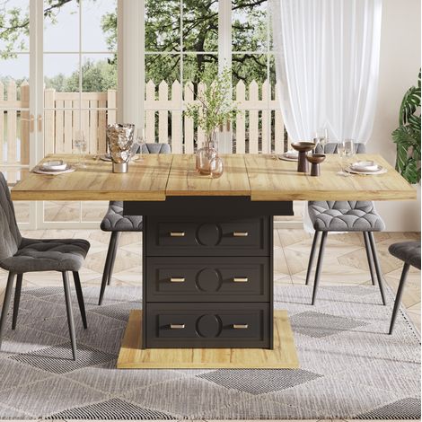 Tavolo da pranzo allungabile 110-140 x 80 x 75 cm in colore legno naturale con 2 cassetti e vano portaoggetti (1/5)