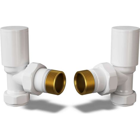 Round - White Radiator Valves Angled 15mm