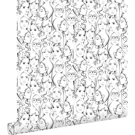 papier peint visages de filles noir et blanc  - ESTAhome (1/5)