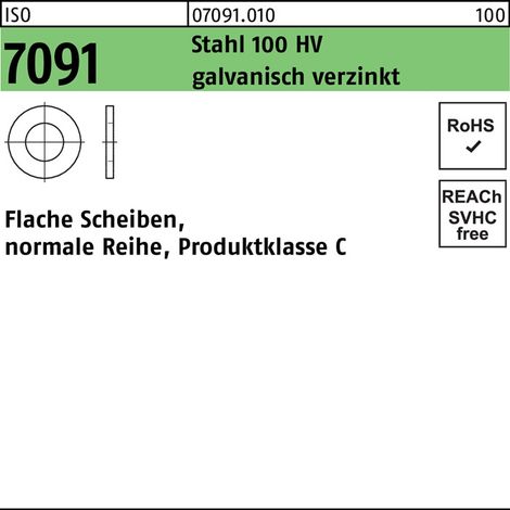 Rondelle ISO 7091 20 Acier 100 HV galv. 250 pièces