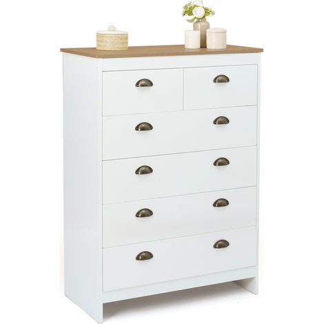 Cassettiera ISIS 80 cm con 6 cassetti bianchi e piano in legno (1/5)