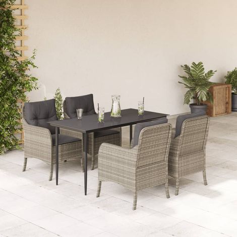 Ensemble à manger de jardin et coussins 5 pcs-Salon de jardin gris clair rotin 904043 (1/5)