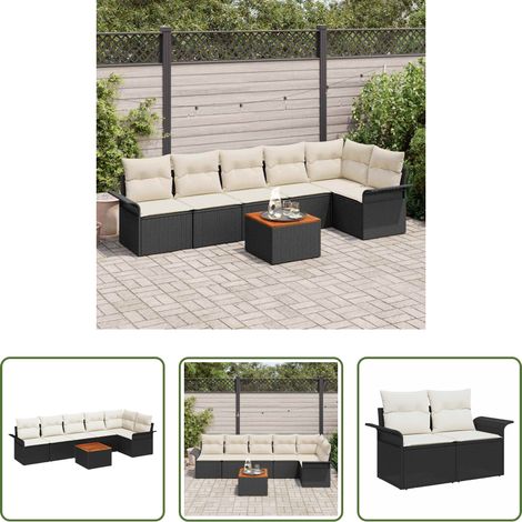Gartentisch - Gartensofa-set mit Speicher 7 pcs Schwarz und Creme Poly-Rattan (1/5)