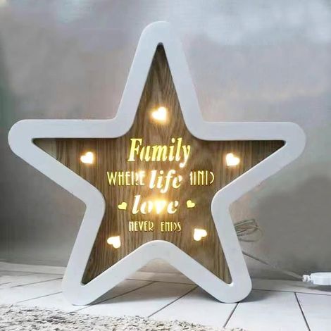 Wooden LED Light Up Star Shape Christmas Frame for Indoor Wall or Table Display (1/4)