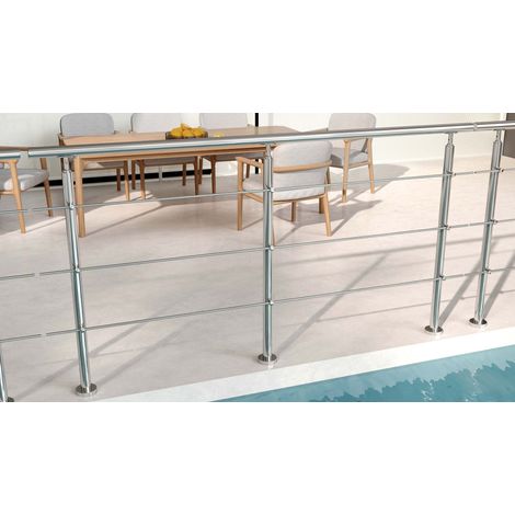 Océan Kit garde-corps inox304 200cm (3 traverses + main courante) pour balcons/terrasses. Usage intérieur/extérieur, résiste aux intempéries