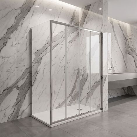Porta scorrevole apertura centrale con lato fisso in vetro temperato trasparente 6mm H190 profili cromo - PORTA 190 - FISSO 70 (1/4)